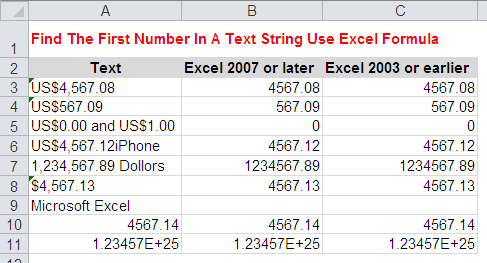 Find The First Number In A Text String Use Excel Formula