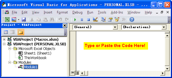 Insert a Module in Personal Macro Workbook