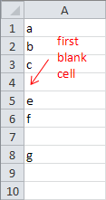 first blank cell before selection