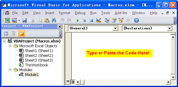 Type or Paste Macros Code in a Module