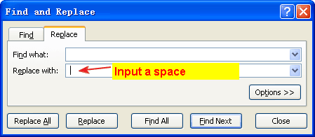 Replace with a space